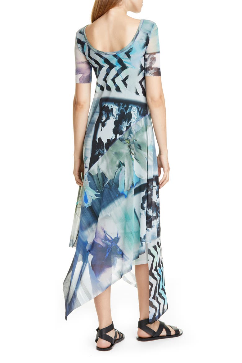 Floral & Chevron Print Asymmetrical Maxi Dress, Alternate, color, BLUEBERRY