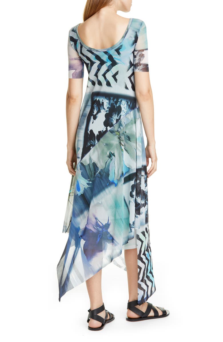 Fuzzi Floral & Chevron Print Asymmetrical Maxi Dress, Alternate, color, 