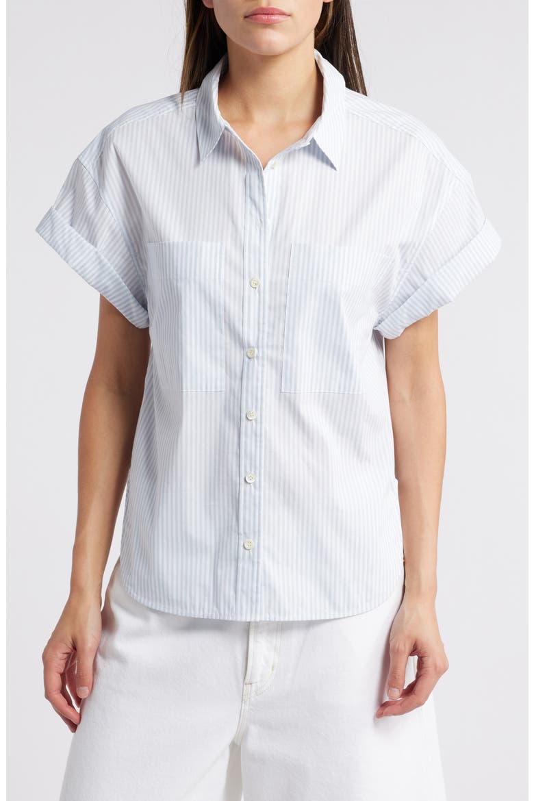 Stripe Short Sleeve Button-Up Shirt, Main, color, LIGHT CHAMBRAY MULTI