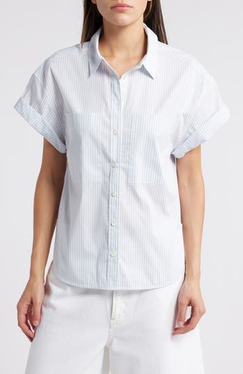 Frame Stripe Short Sleeve Button-up Shirt In Multi
