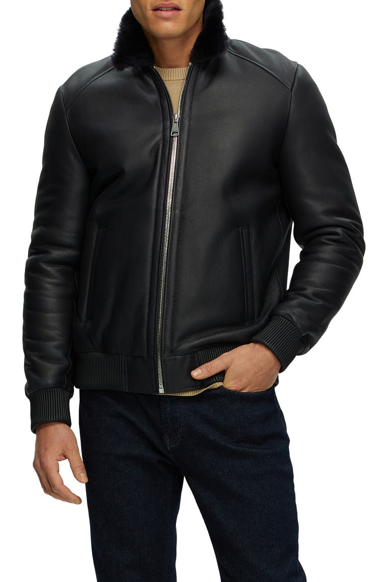 Men's Genuine Shearling Jacket, Alternate, color, DARK BLUE