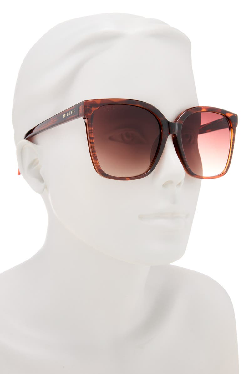 DIFF Hazel 58mm Gradient Square Sunglasses, Alternate, color, Mahogany Tortoise