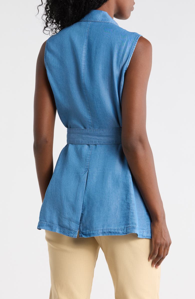 Nicole Miller Belted Denim Vest, Alternate, color, Medium Wash