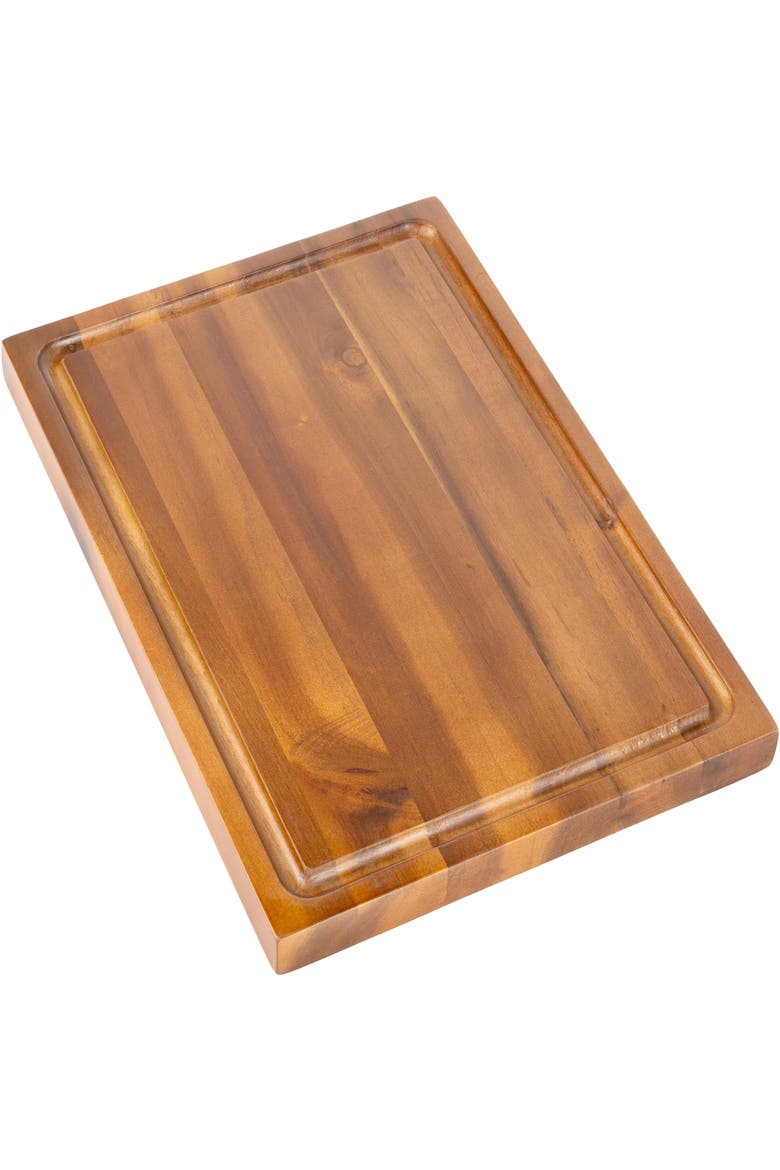 Eldridge Medium Handcrafted Acacia Wood Grain Thick Reversible Cutting Board with Juice Grooves, Main, color, Brown