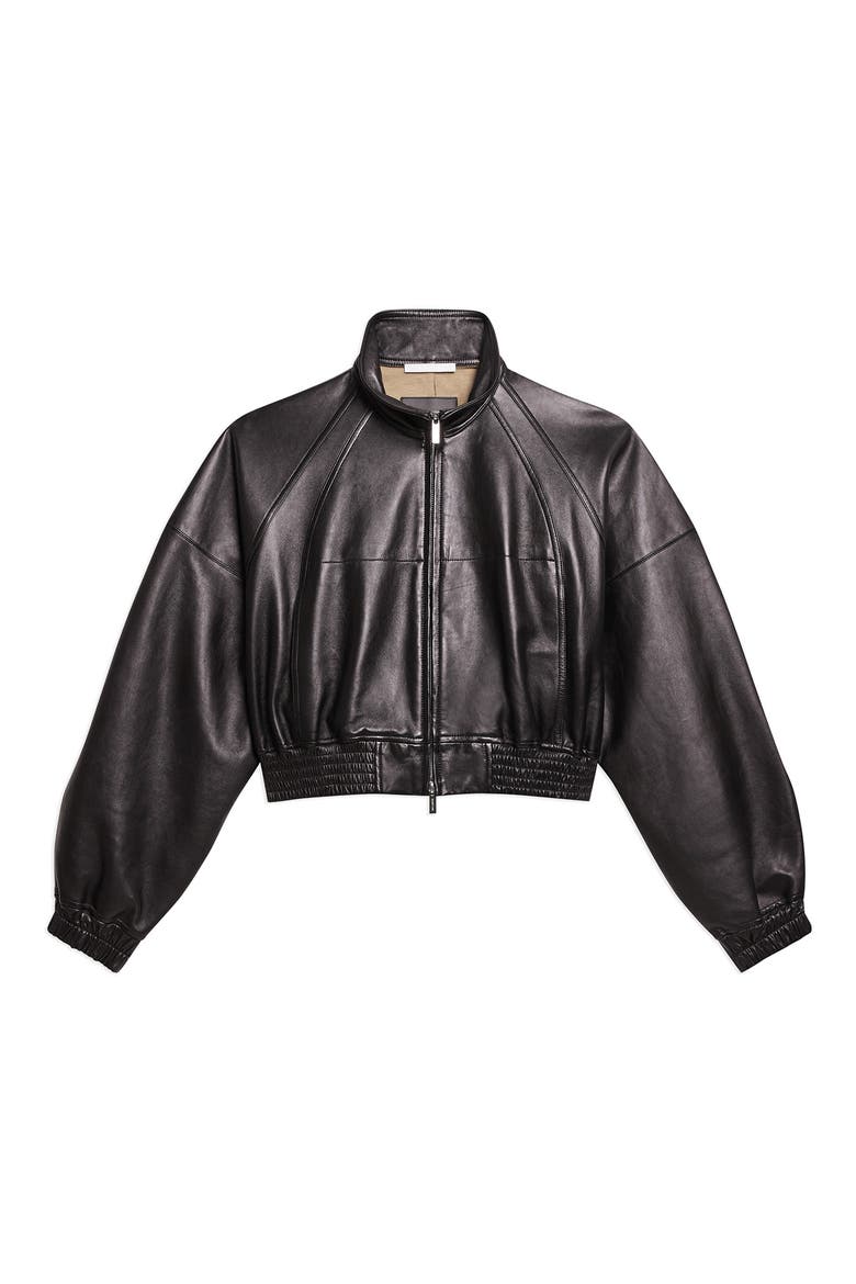 Leather Bomber Jacket, Alternate, color, BLACK/ BLACK