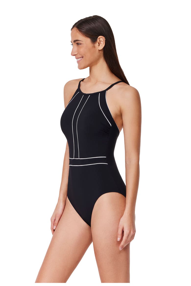 Tutti Frutti High Neck One Piece, Alternate, color, Black-White