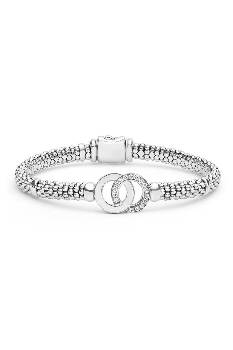 Signature Caviar Interlocking Diamond Rope Bracelet, Main, color, SILVER