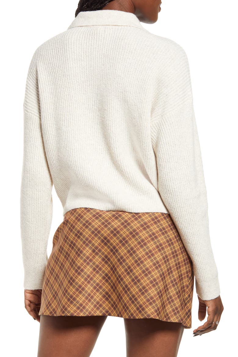 Rib Long Sleeve Polo Sweater, Alternate, color, BEIGE OATMEAL LIGHT HEATHER