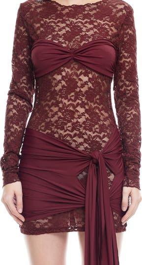 Midnight Long Sleeve Semisheer Lace Minidress