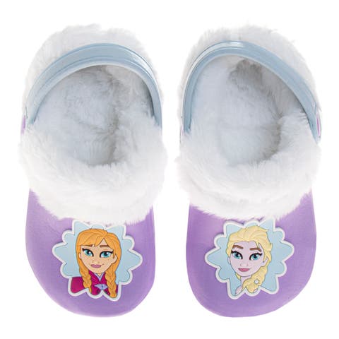 Frozen Anna and Elsa Girls' Clogs - Fuzzy, Fleece-Lined, and Warm Garden Shoes (Toddler/Little Kid)