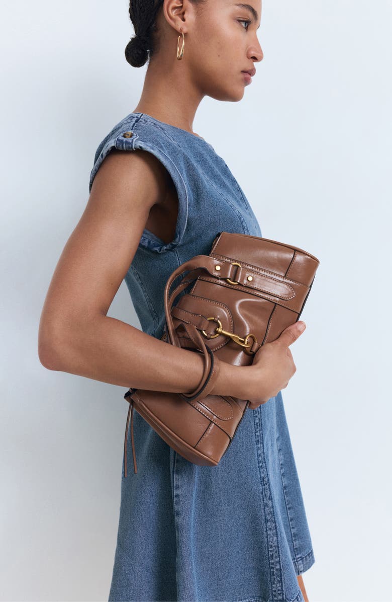 MANGO Seam Detail Flare Denim Dress, Alternate, color, Medium Blue