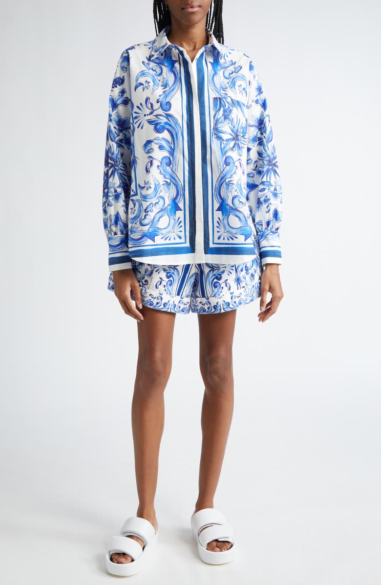 FARM Rio Garden Tiles Cotton Button-Up Shirt, Alternate, color,