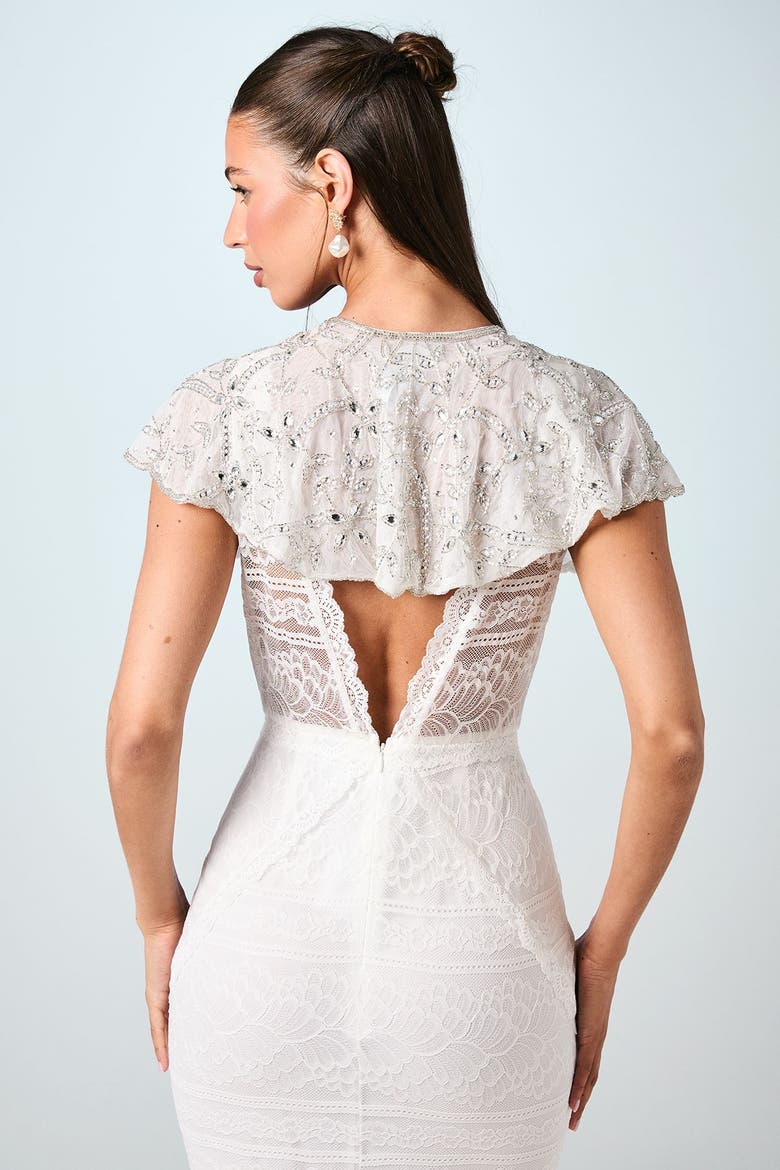 Embellished Beaded Bridal Cape, Alternate, color, Ivory