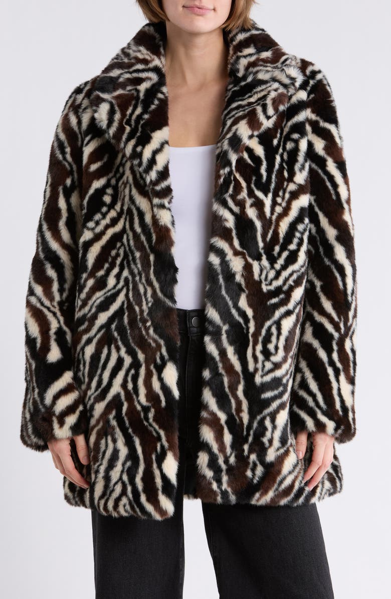 Love Token Cathy Faux Fur Coat, Alternate, color, Zebra
