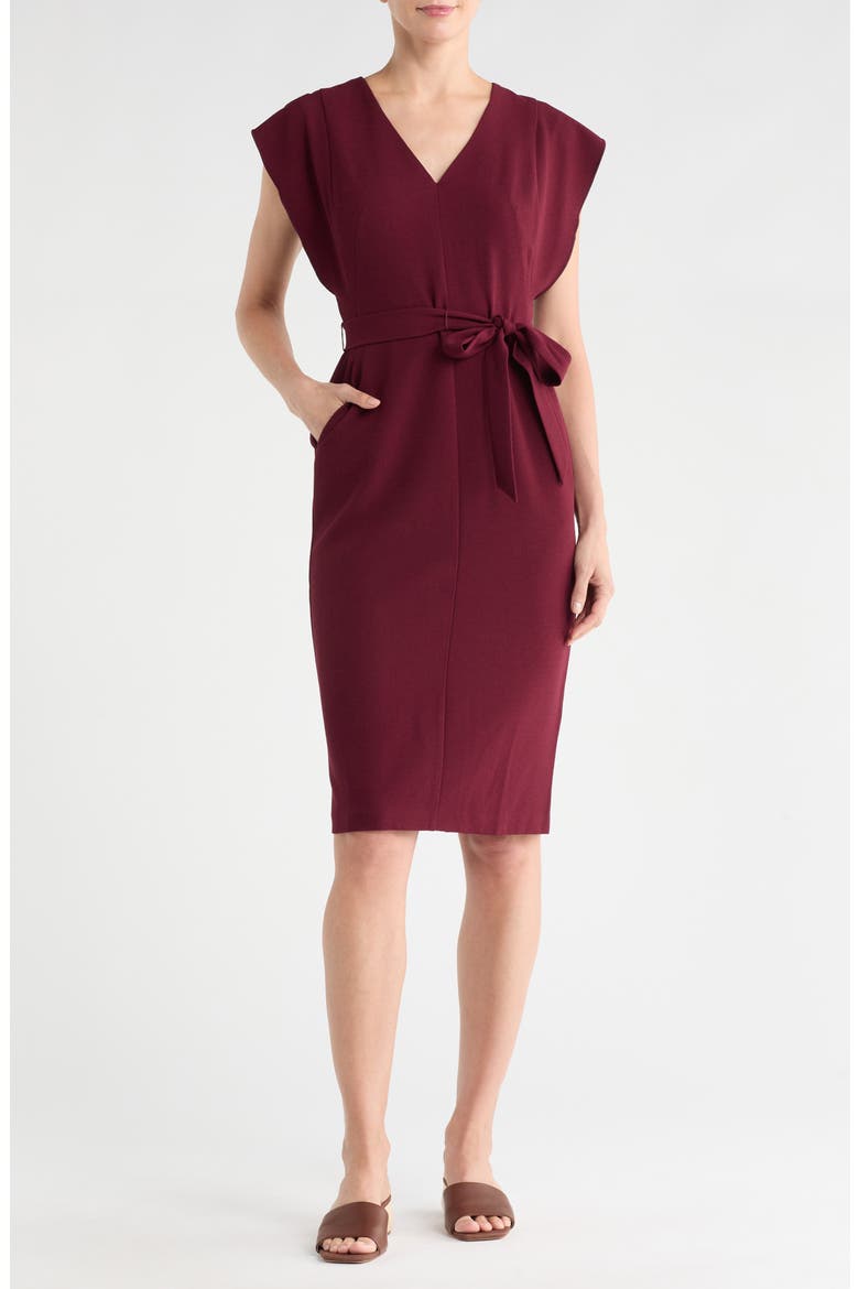 Flutter Sleeve Sheath Midi Dress, Main, color, WINE