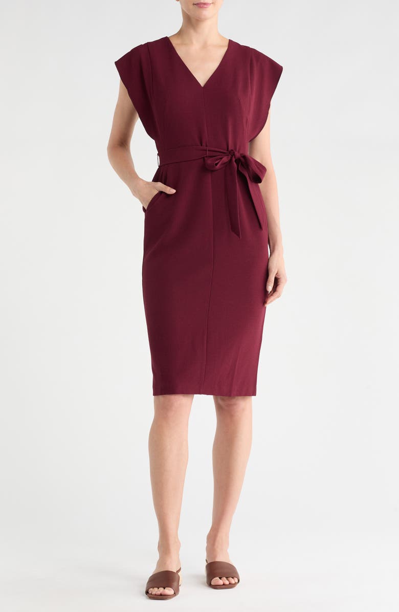 Eliza J Flutter Sleeve Sheath Midi Dress, Main, color, Wine