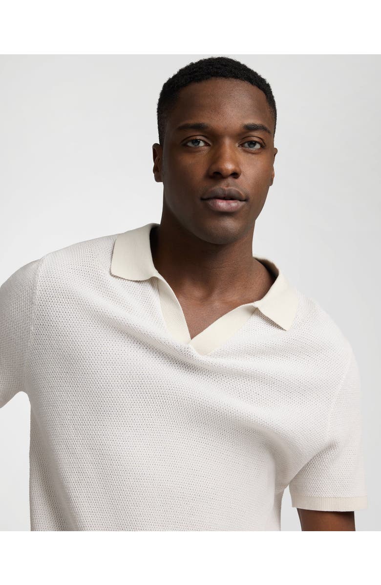 Onia Textured Cotton Johnny Collar Polo, Alternate, color, Stone/White