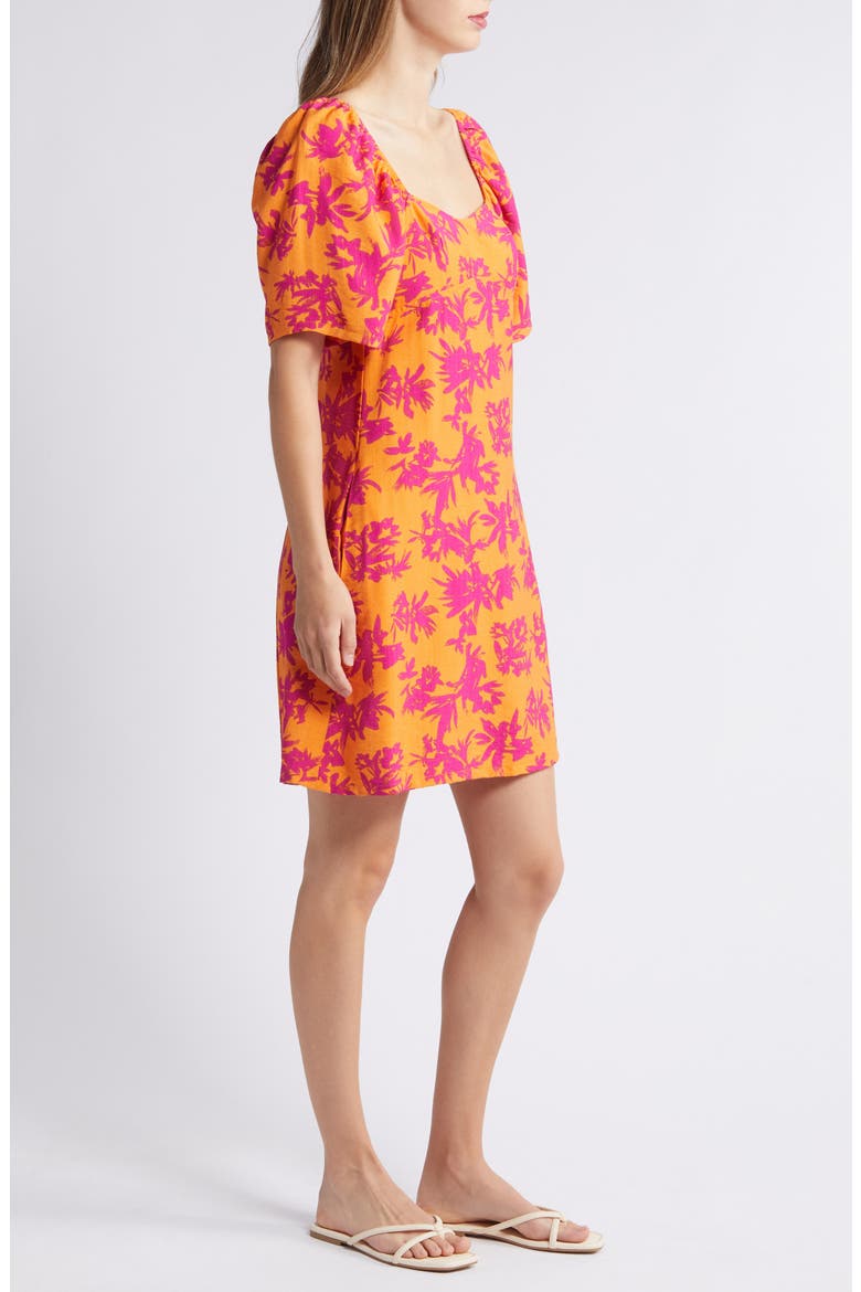 Floral Print Puff Shoulder Dress, Alternate, color, FUCHSIA
