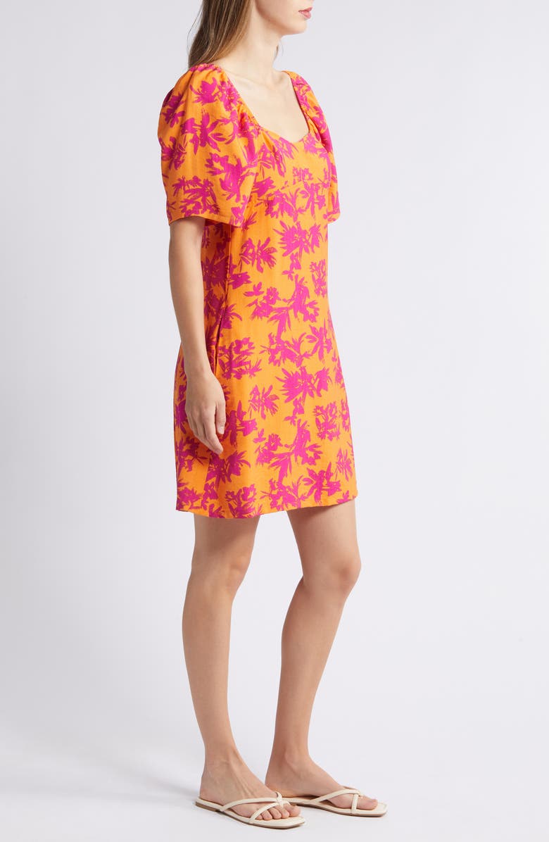 Loveappella Floral Print Puff Shoulder Dress, Alternate, color, Fuchsia