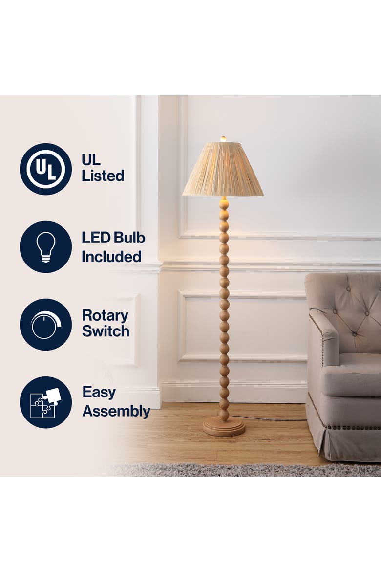 Wren 61.5" Modern Rustic Bobbin Pleated Paper Shade/Resin LED Floor Lamp, Alternate, color, Brown Wood Finish