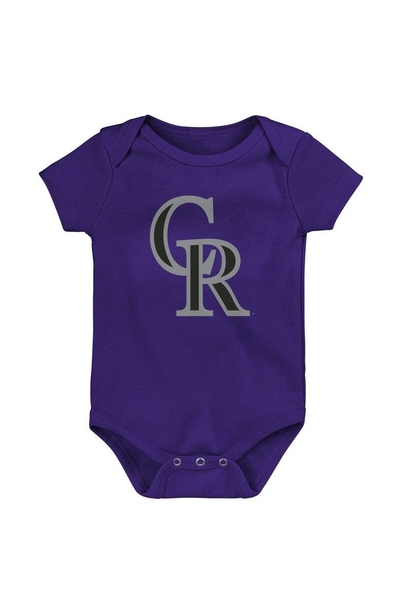 Outerstuff Infant Purple/White/Heather Gray Colorado Rockies Biggest Little Fan 3-Pack Bodysuit Set, Alternate, color, Purple