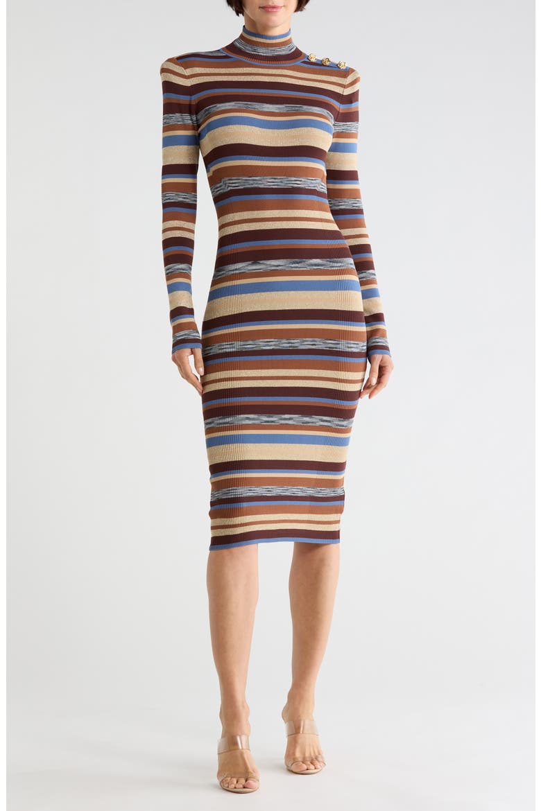 Larelle Striped Metallic Long Sleeve Dress, Main, color, STONE BLUE/ BROWN MULTI