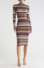 L'AGENCE Larelle Striped Metallic Long Sleeve Dress