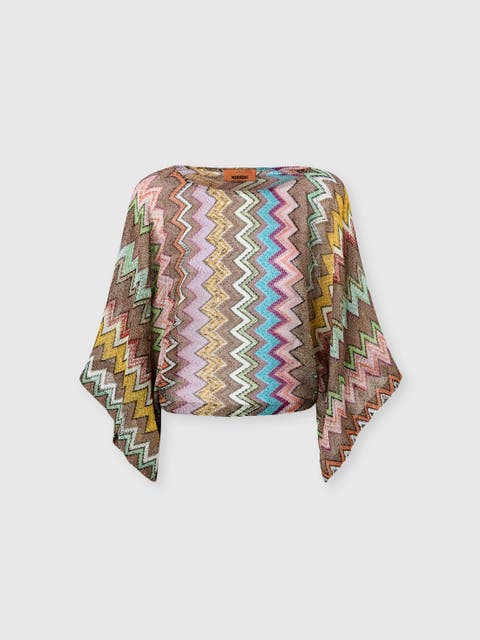 Long-sleeved Top In Lamé Viscose With Macro Zigzag Pattern