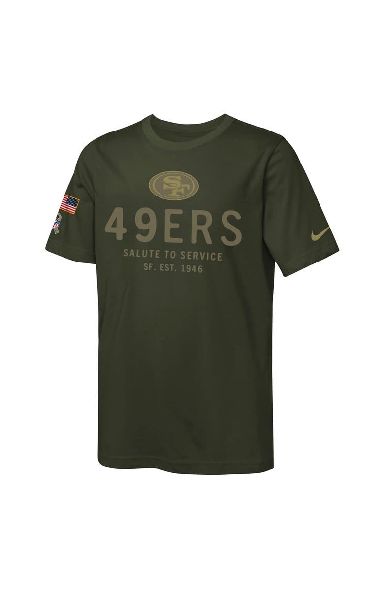 Nike Youth Nike Olive San Francisco 49ers 2025 Salute to Service Sideline Dri-FIT T-Shirt, Alternate, color, Olive