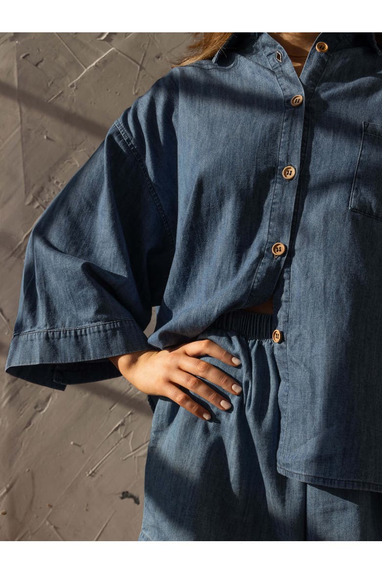 The Chambray Denim Shirt Women, Alternate, color, mid denim
