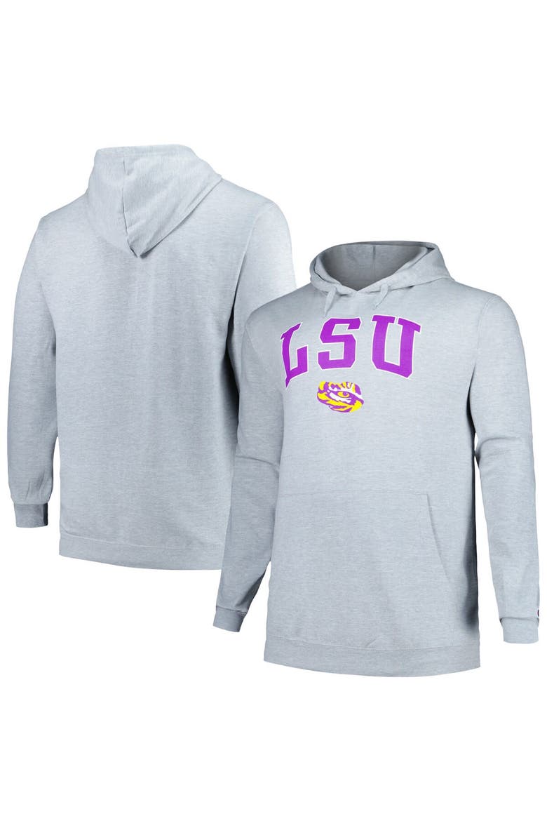 Men's Champion Gray LSU Tigers Big & Tall Arch Over Logo Powerblend Pullover Hoodie, Alternate, color, Gray