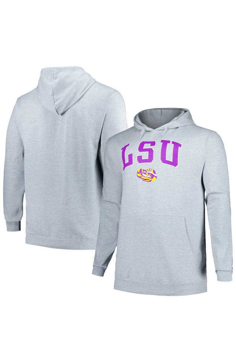 Champion Men's Champion Gray LSU Tigers Big & Tall Arch Over Logo Powerblend Pullover Hoodie, Alternate, color, Gray