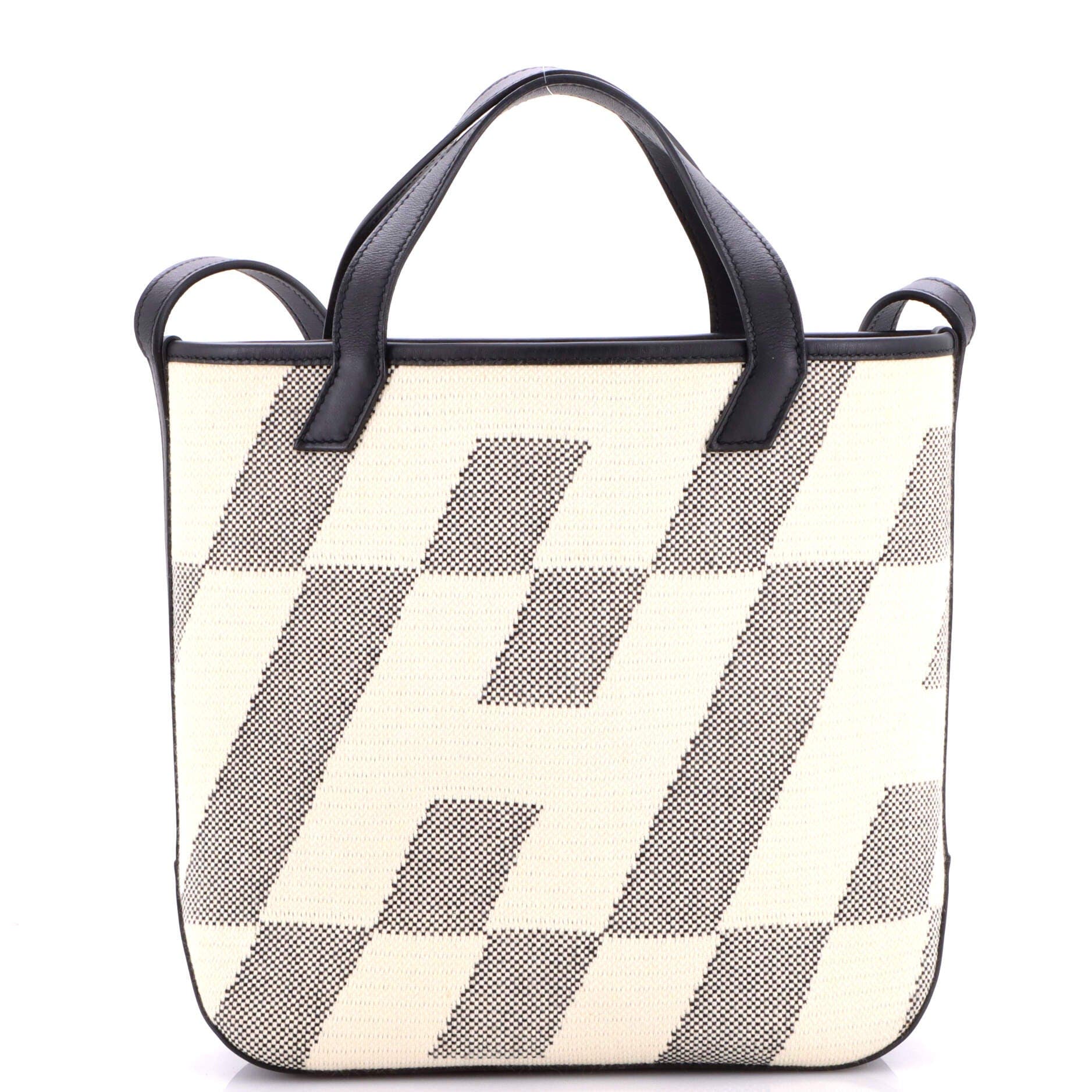 Cabas H en Biais Tote Canvas with Leather 27, Main, color, Noir