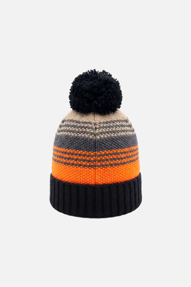 Striped Ribbed Cuff Knit Hat with Pompom, Alternate, color, Grey and Orange Stripes