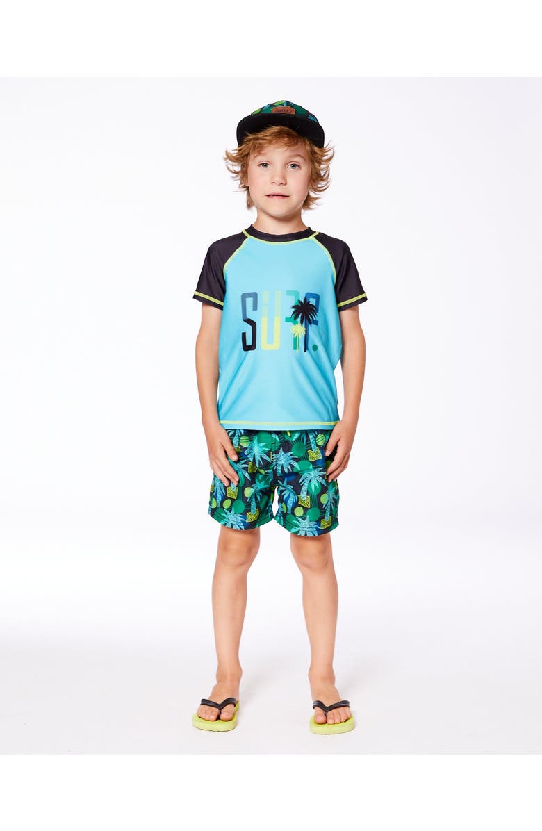 Deux par Deux Boy's Short Sleeve Rashguard Black And Turquoise, Alternate, color, Black And Turquoise