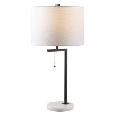 Alyssa 24.5" Metal/Marble LED Table Lamp, Brass Gold/White