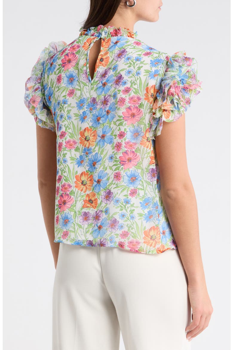 Ezia Brenna Floral Mock Neck Ruffle Sleeve Top, Alternate, color, BLUE-PINK-YELLOW