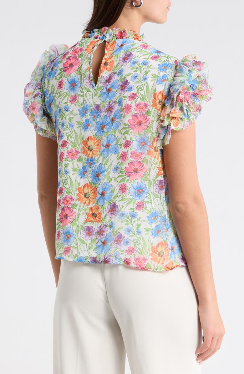 SUGARLIPS Ezia Brenna Floral Mock Neck Ruffle Sleeve Top, Alternate, color, Blue-Pink-Yellow