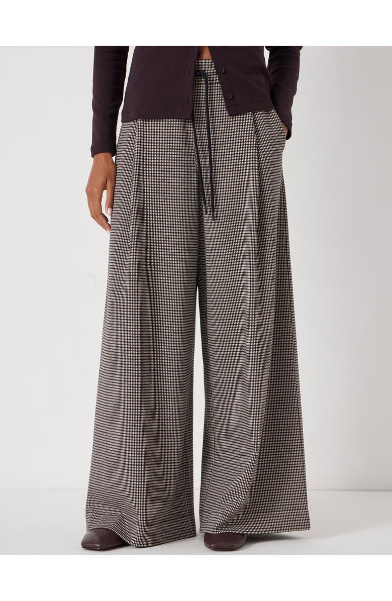 Hush Check Wide Leg Jersey Pants, Main, color, Brown Check