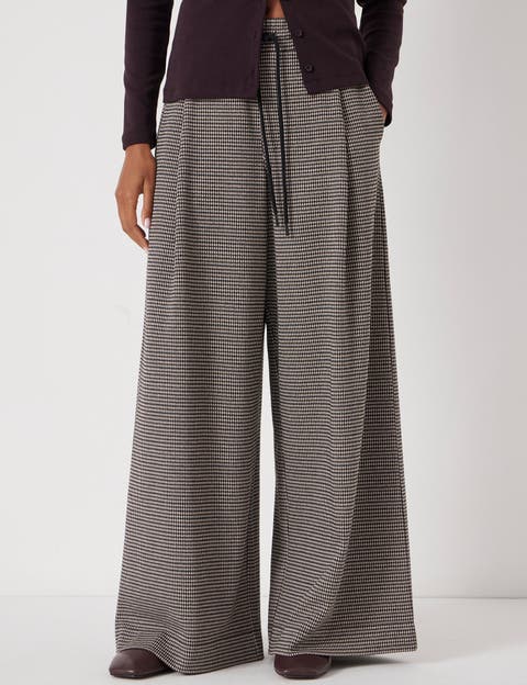 Check Wide Leg Jersey Pants