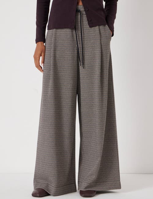 Hush Check Wide Leg Jersey Pants In Brown