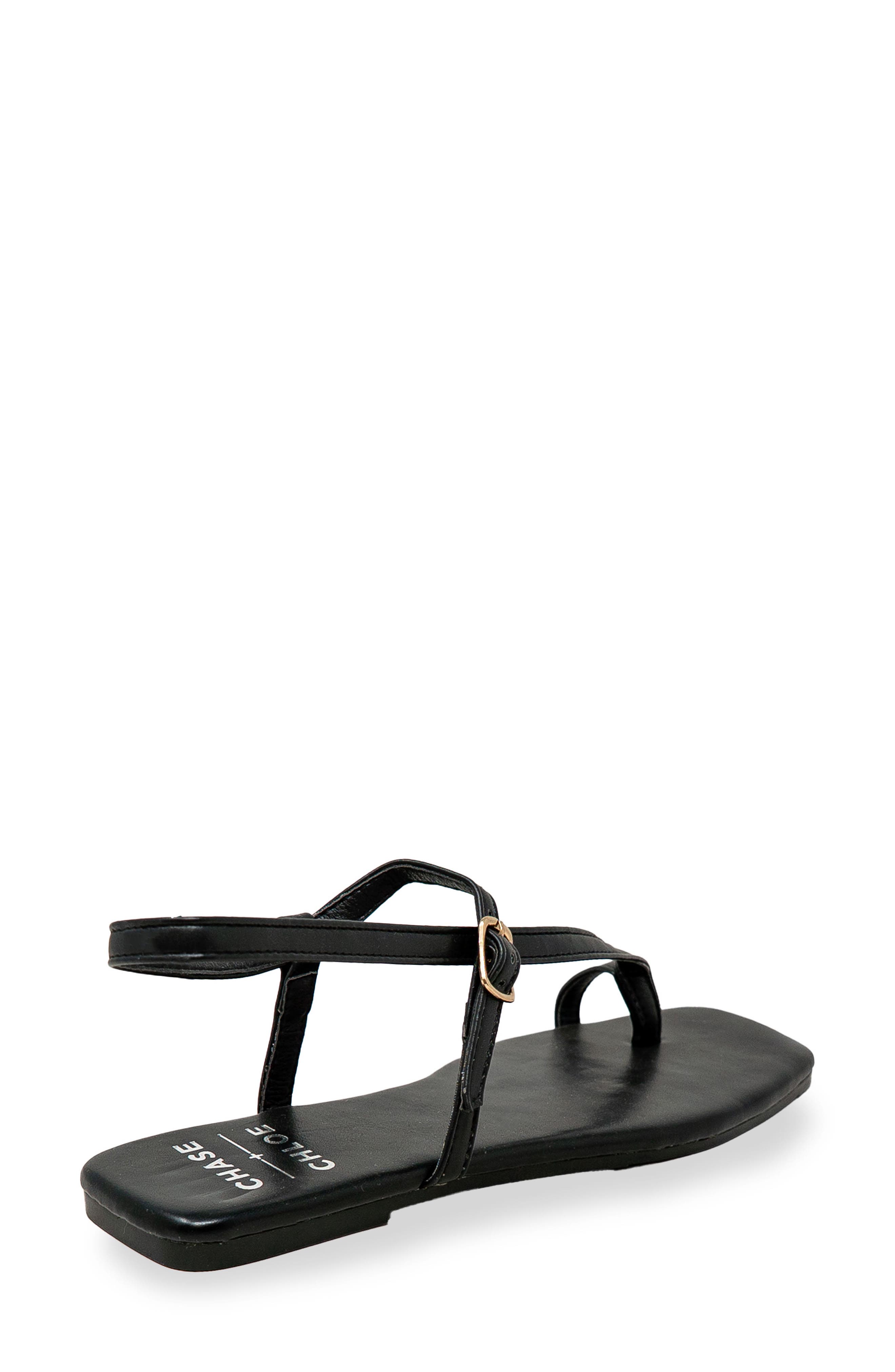 CHASE AND CHLOE Toe Loop Sandal, Alternate, color, Black Pu
