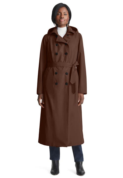 Jessica London Double Breasted Long Trench Raincoat In Brown