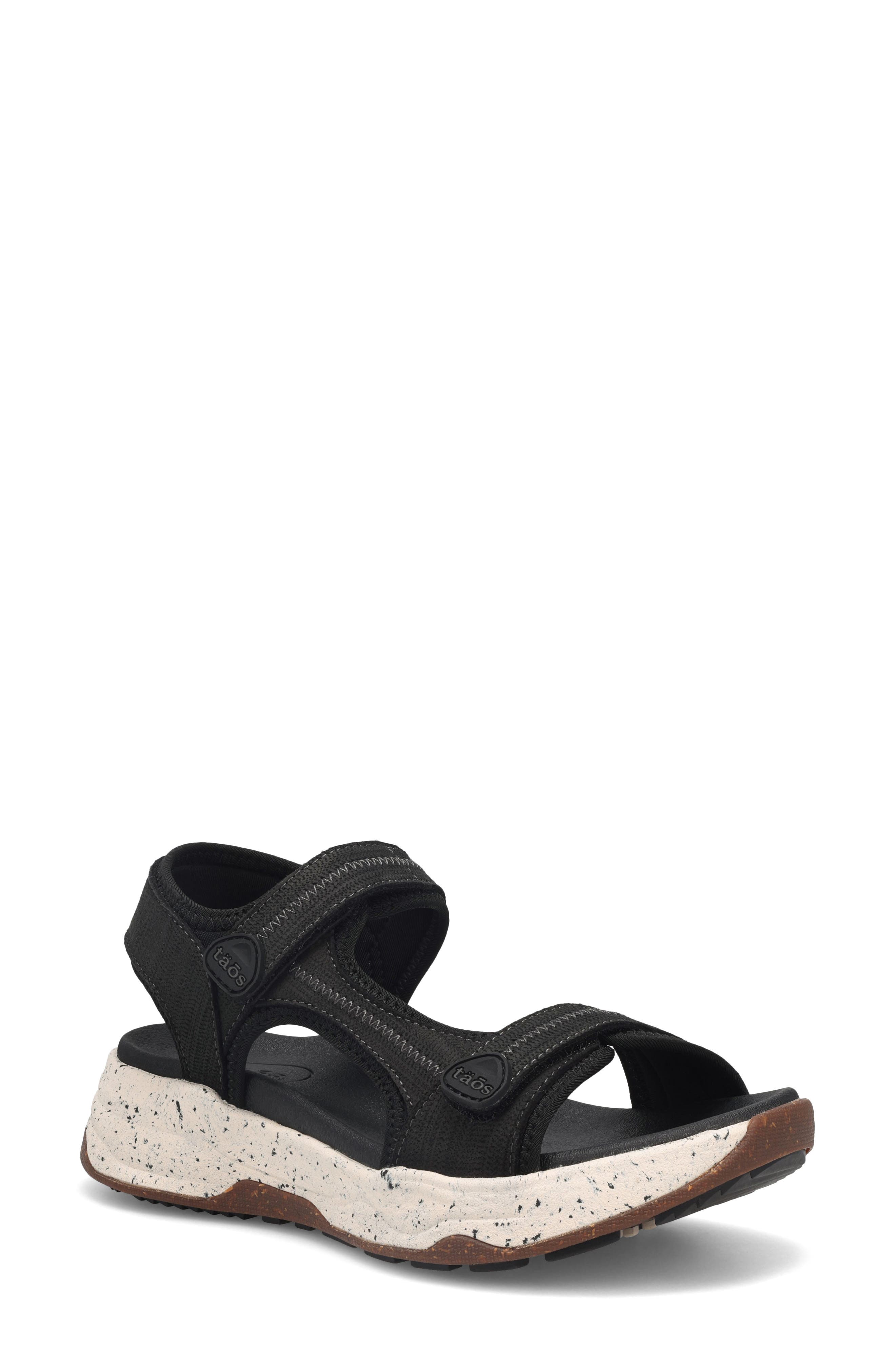 Taos Super Side Sandal, Main, color, Black Emboss
