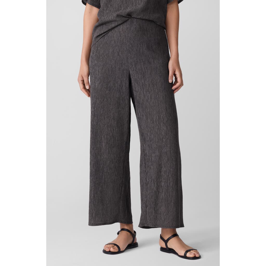 Eileen Fisher Crinkled High Waist Ankle Wide Legs In Gray