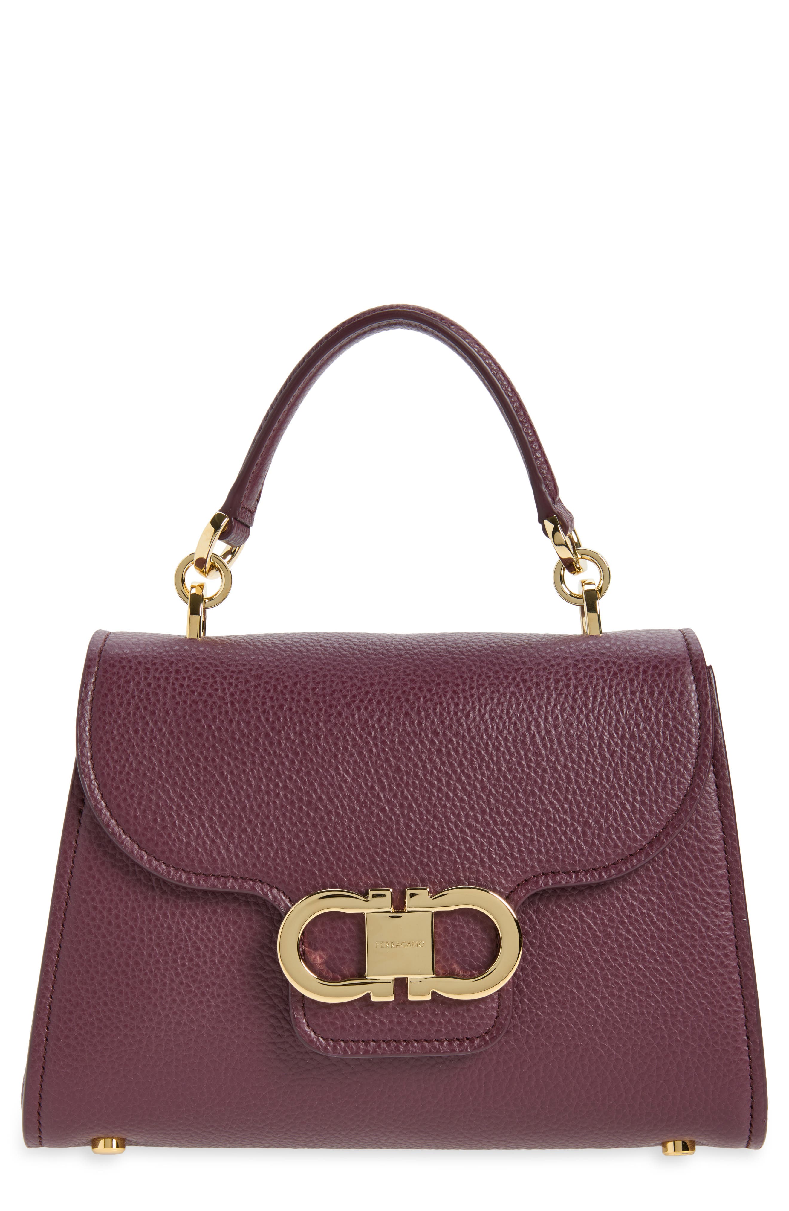 Double Gancio Leather Top Handle Bag, Main, color, PLUM