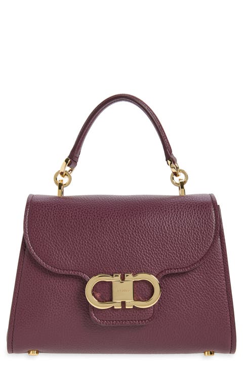 Double Gancio Leather Top Handle Bag