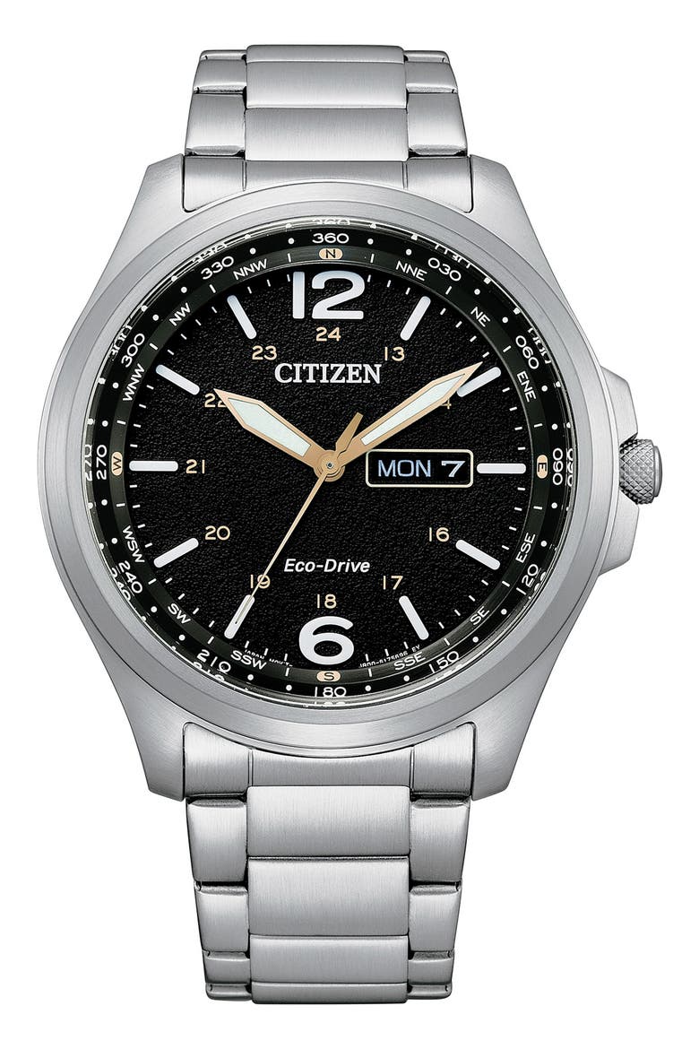 Eco-Drive Compass Bracelet Watch, Main, color, SILVER