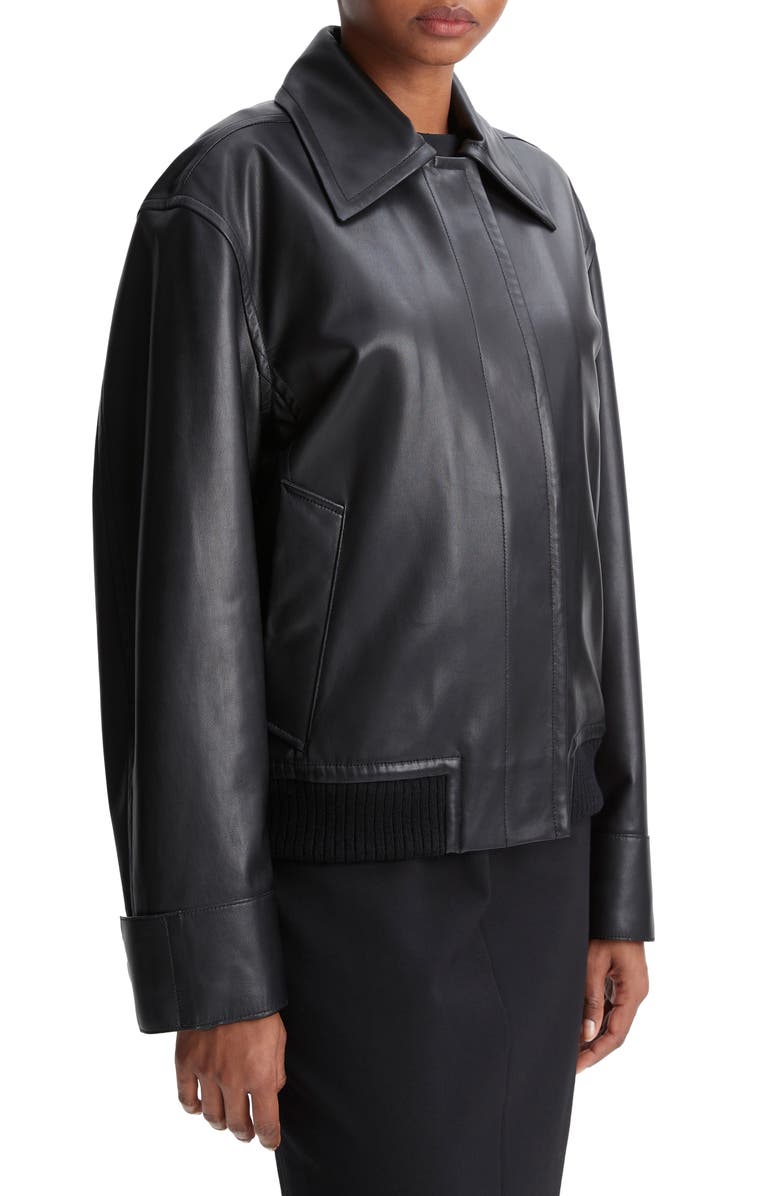 Vince Padded Leather Bomber Jacket, Alternate, color, Black