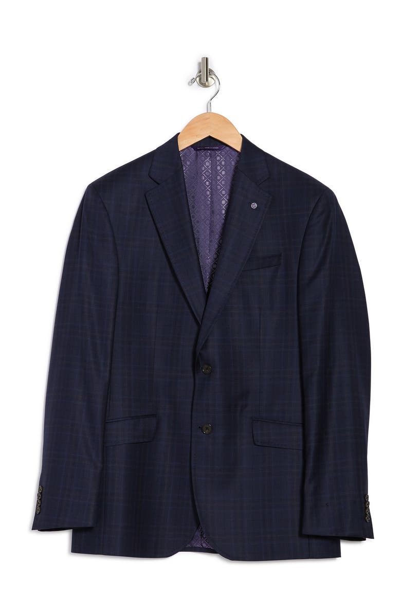 Ted Baker London Jarrett Navy Plaid Two-Button Notch Lapel Slim Fit Wool Sport Coat, Alternate, color, 